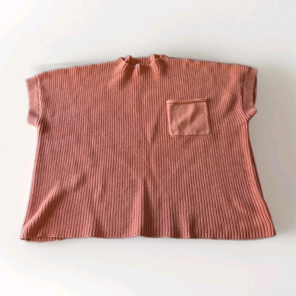 She + Sky Orange Women's Sz XL Oversized Rib Knit Short Sleeve Short Sweater